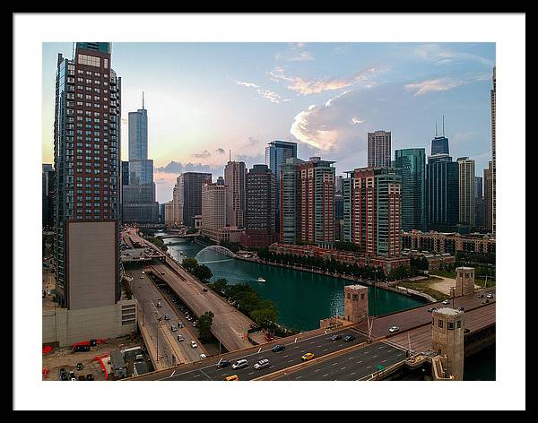 Chicago Skyline Sunset 2 - Framed Print