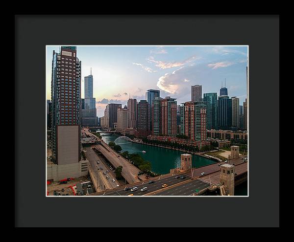 Chicago Skyline Sunset 2 - Framed Print