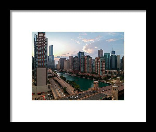 Chicago Skyline Sunset 2 - Framed Print