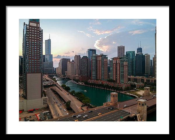 Chicago Skyline Sunset 2 - Framed Print