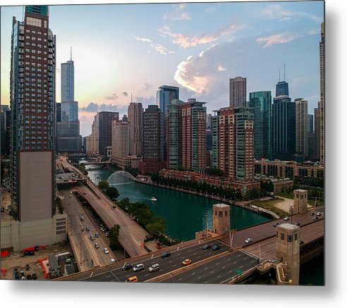 Chicago Skyline Sunset 2 - Metal Print