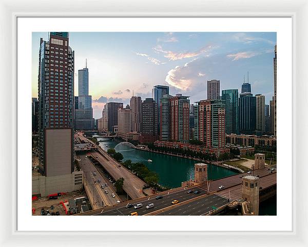 Chicago Skyline Sunset 2 - Framed Print