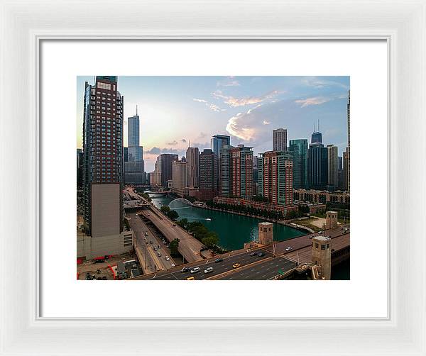 Chicago Skyline Sunset 2 - Framed Print