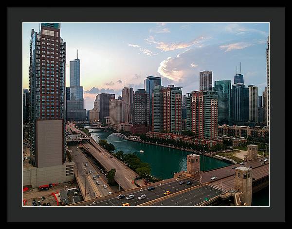 Chicago Skyline Sunset 2 - Framed Print