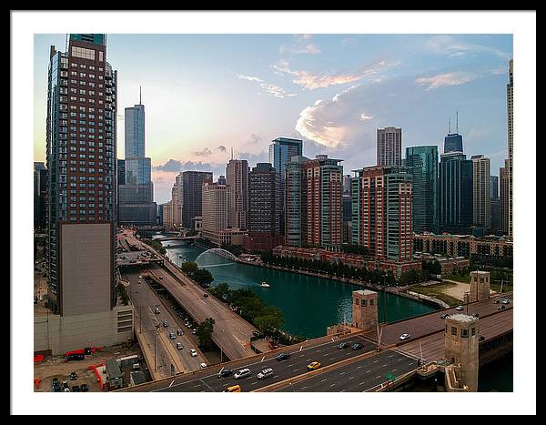 Chicago Skyline Sunset 2 - Framed Print