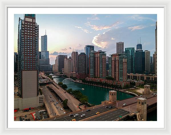 Chicago Skyline Sunset 2 - Framed Print