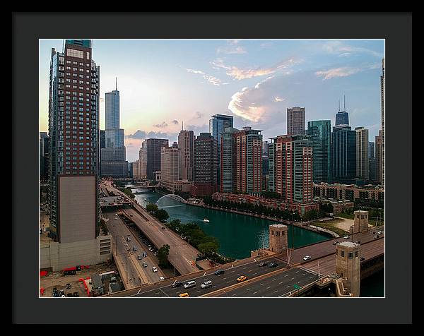 Chicago Skyline Sunset 2 - Framed Print