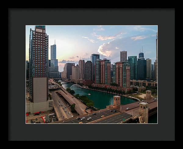 Chicago Skyline Sunset 2 - Framed Print