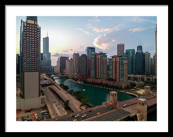 Chicago Skyline Sunset 2 - Framed Print