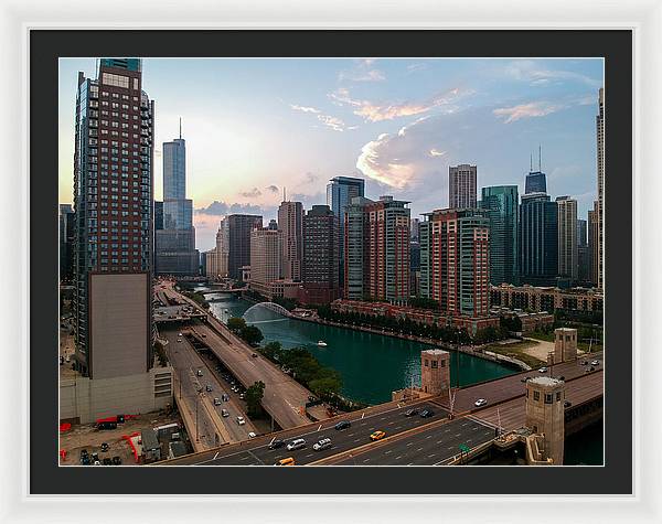 Chicago Skyline Sunset 2 - Framed Print