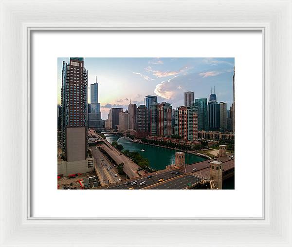 Chicago Skyline Sunset 2 - Framed Print