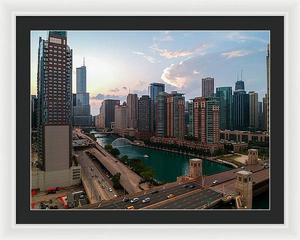 Chicago Skyline Sunset 2 - Framed Print