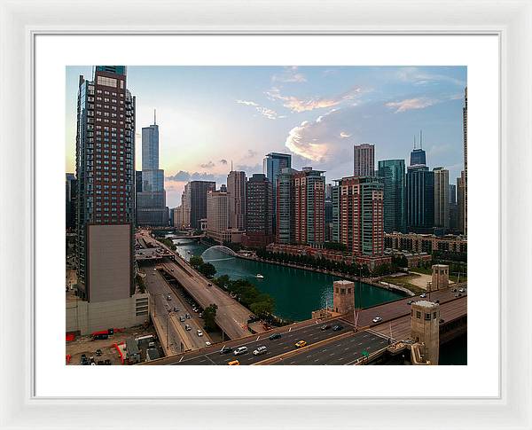 Chicago Skyline Sunset 2 - Framed Print