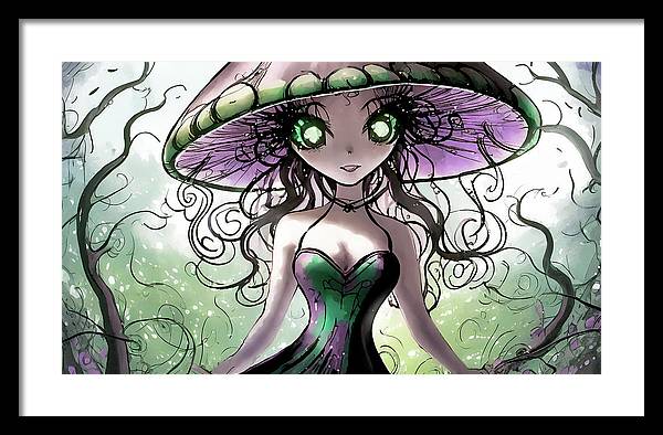 Creepy Mushroom Girl  Fantasy - Framed Print