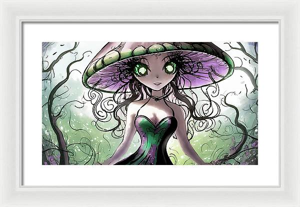 Creepy Mushroom Girl  Fantasy - Framed Print