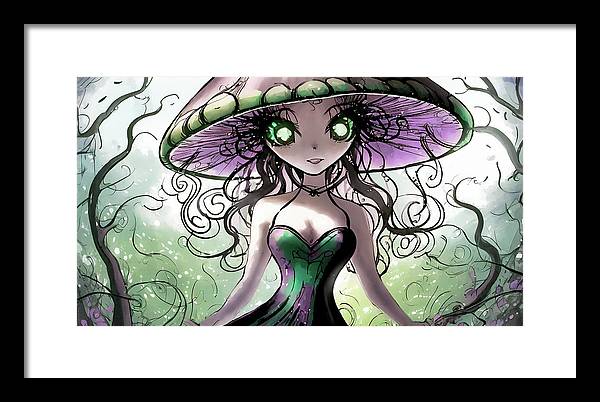 Creepy Mushroom Girl  Fantasy - Framed Print