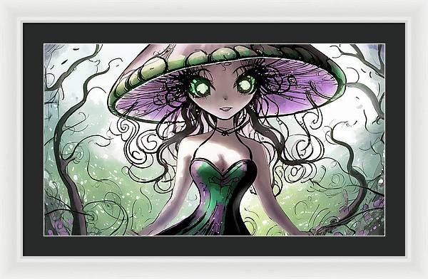 Creepy Mushroom Girl  Fantasy - Framed Print