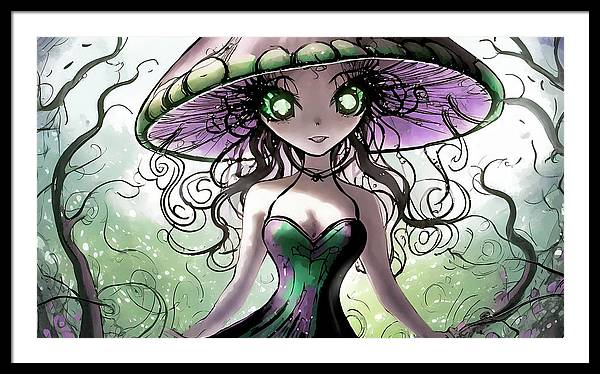 Creepy Mushroom Girl  Fantasy - Framed Print