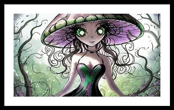 Creepy Mushroom Girl  Fantasy - Framed Print