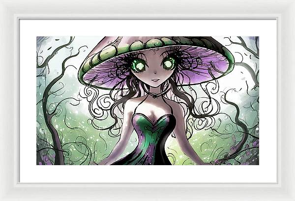 Creepy Mushroom Girl  Fantasy - Framed Print