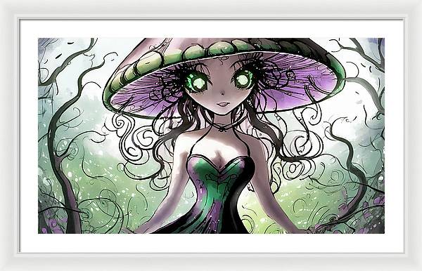 Creepy Mushroom Girl  Fantasy - Framed Print