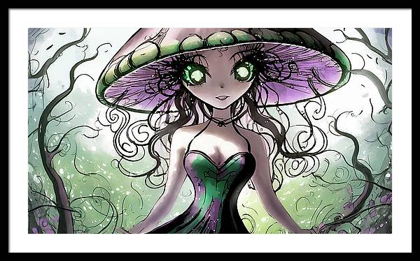 Creepy Mushroom Girl  Fantasy - Framed Print