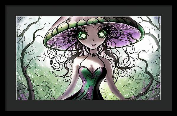 Creepy Mushroom Girl  Fantasy - Framed Print