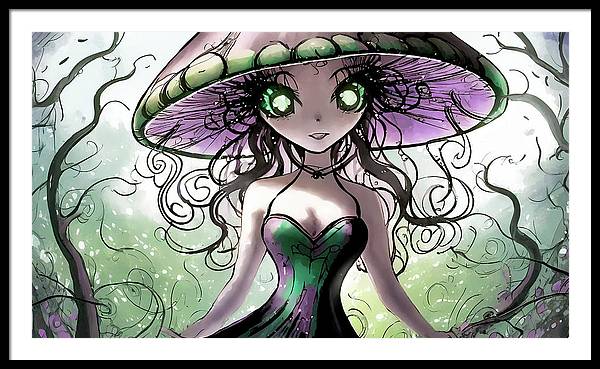 Creepy Mushroom Girl  Fantasy - Framed Print