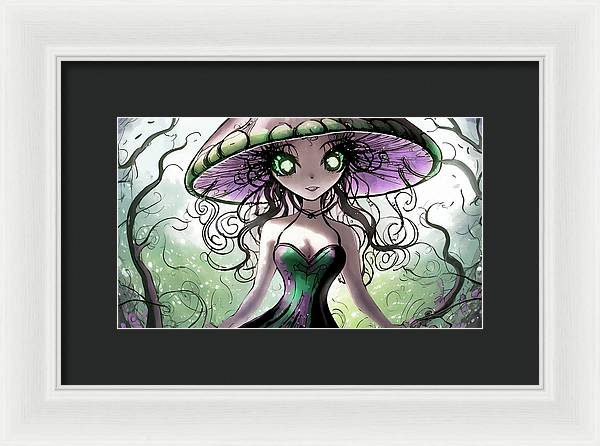 Creepy Mushroom Girl  Fantasy - Framed Print