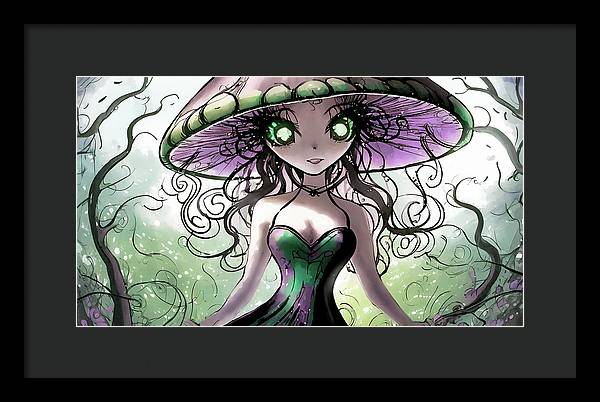 Creepy Mushroom Girl  Fantasy - Framed Print