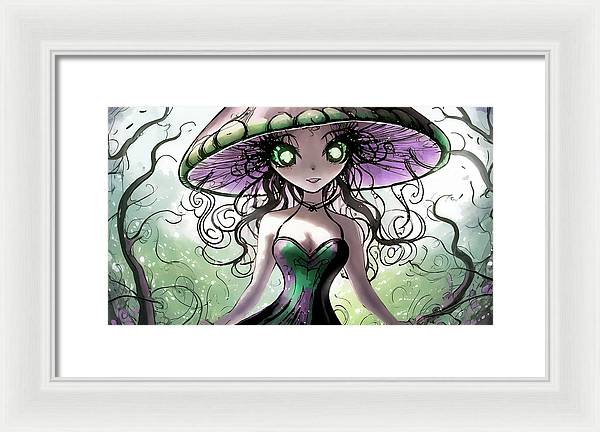 Creepy Mushroom Girl  Fantasy - Framed Print