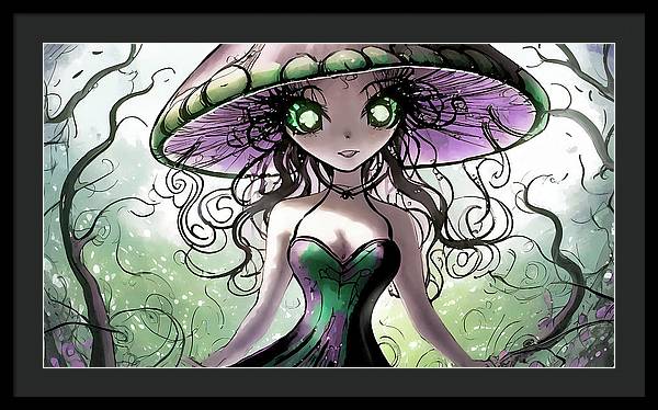 Creepy Mushroom Girl  Fantasy - Framed Print