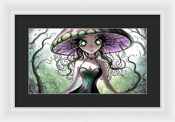 Creepy Mushroom Girl  Fantasy - Framed Print