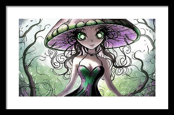 Creepy Mushroom Girl  Fantasy - Framed Print