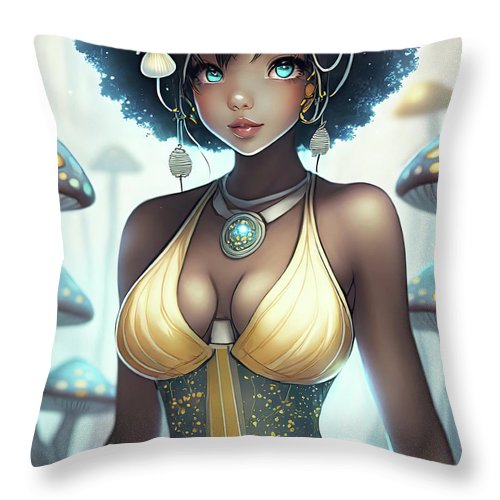 Mushroom fantasy woman  - Throw Pillow