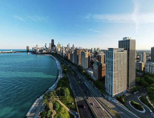 panoramic image of Chicago downtown by lakeshore drive - Art Print