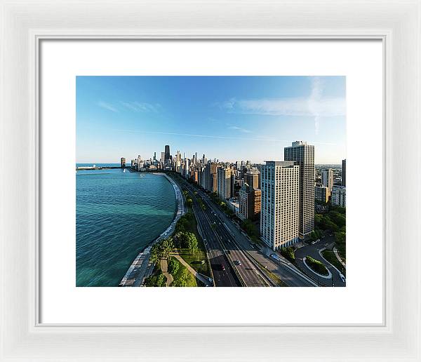 panoramic image of Chicago downtown by lakeshore drive - Framed Print