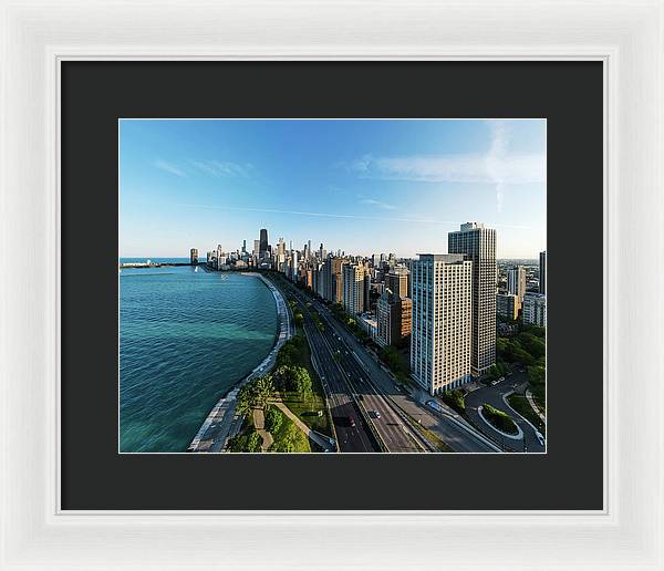 panoramic image of Chicago downtown by lakeshore drive - Framed Print