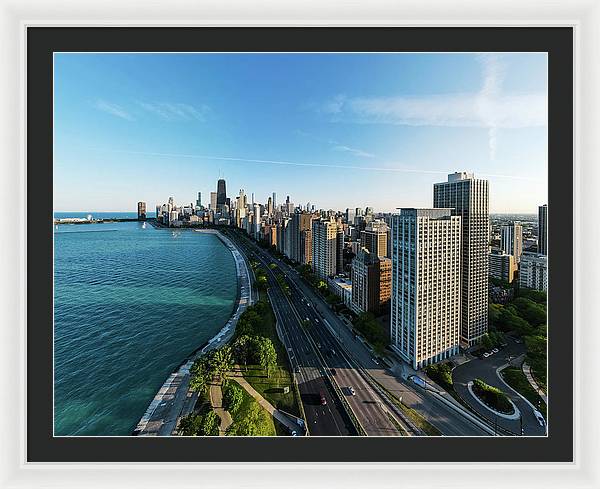 panoramic image of Chicago downtown by lakeshore drive - Framed Print