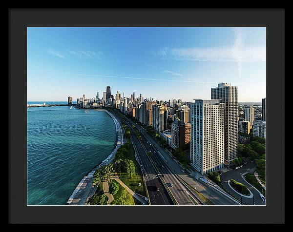 panoramic image of Chicago downtown by lakeshore drive - Framed Print