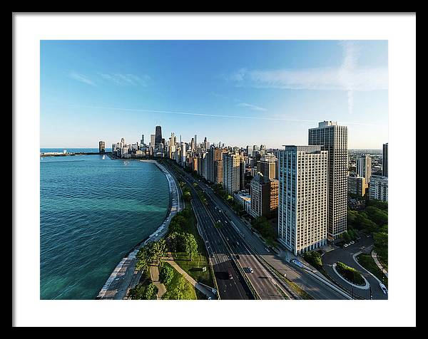 panoramic image of Chicago downtown by lakeshore drive - Framed Print