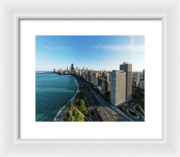 panoramic image of Chicago downtown by lakeshore drive - Framed Print