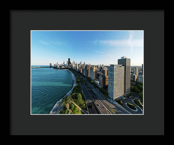 panoramic image of Chicago downtown by lakeshore drive - Framed Print