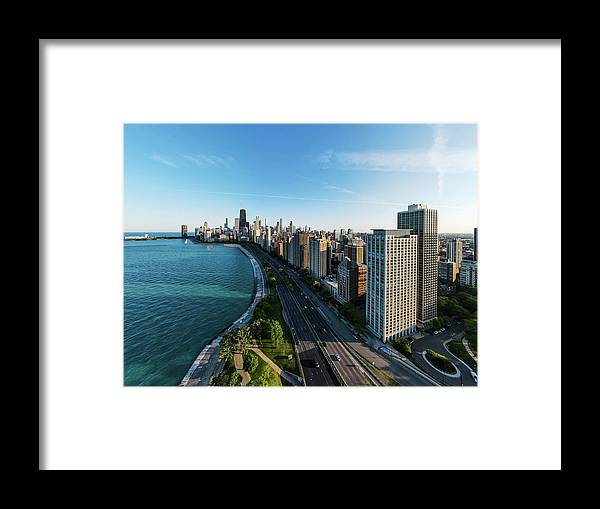panoramic image of Chicago downtown by lakeshore drive - Framed Print