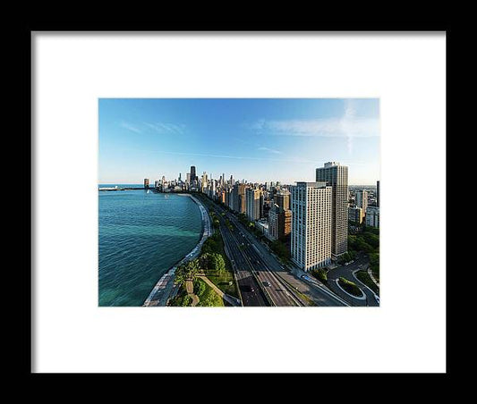 panoramic image of Chicago downtown by lakeshore drive - Framed Print