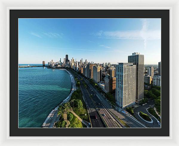 panoramic image of Chicago downtown by lakeshore drive - Framed Print