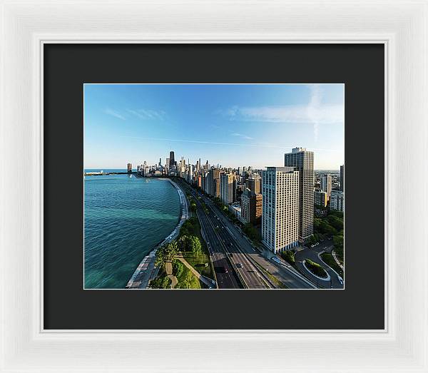 panoramic image of Chicago downtown by lakeshore drive - Framed Print