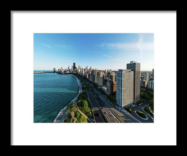 panoramic image of Chicago downtown by lakeshore drive - Framed Print