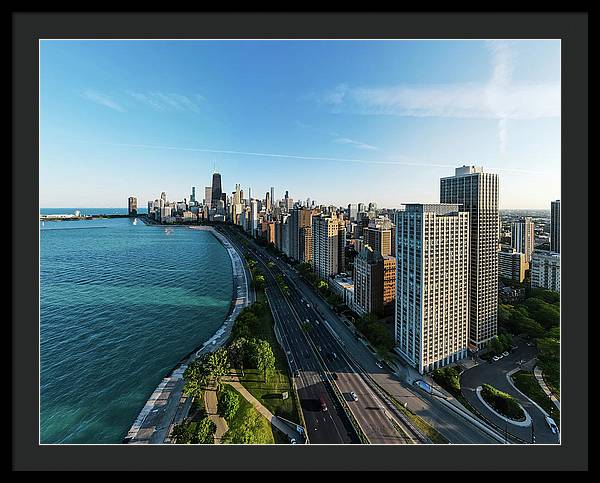 panoramic image of Chicago downtown by lakeshore drive - Framed Print
