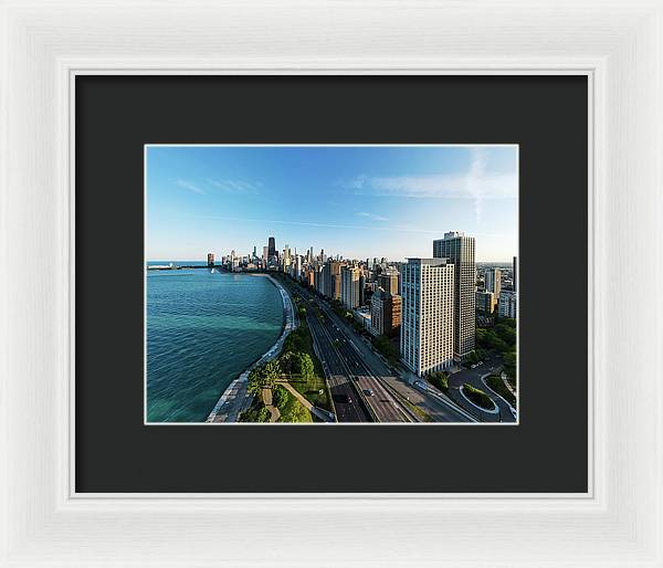 panoramic image of Chicago downtown by lakeshore drive - Framed Print